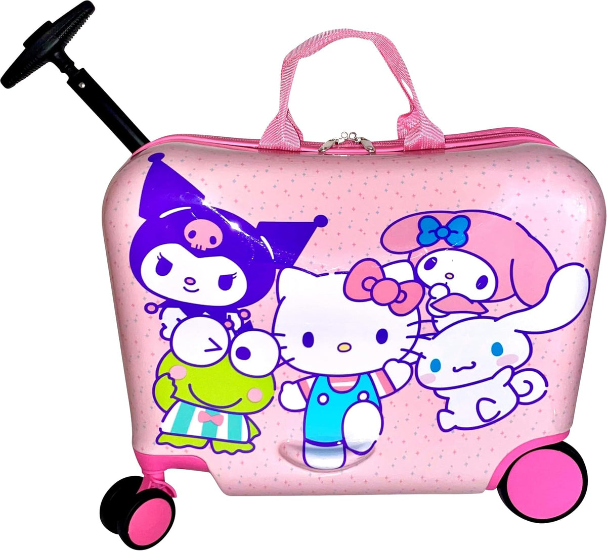 Fast Forward Ride-On 18" Suitcase For Kids/Tow-Along Toddler Carry-On Luggage With Wheels (Hello Kitty And Friends)