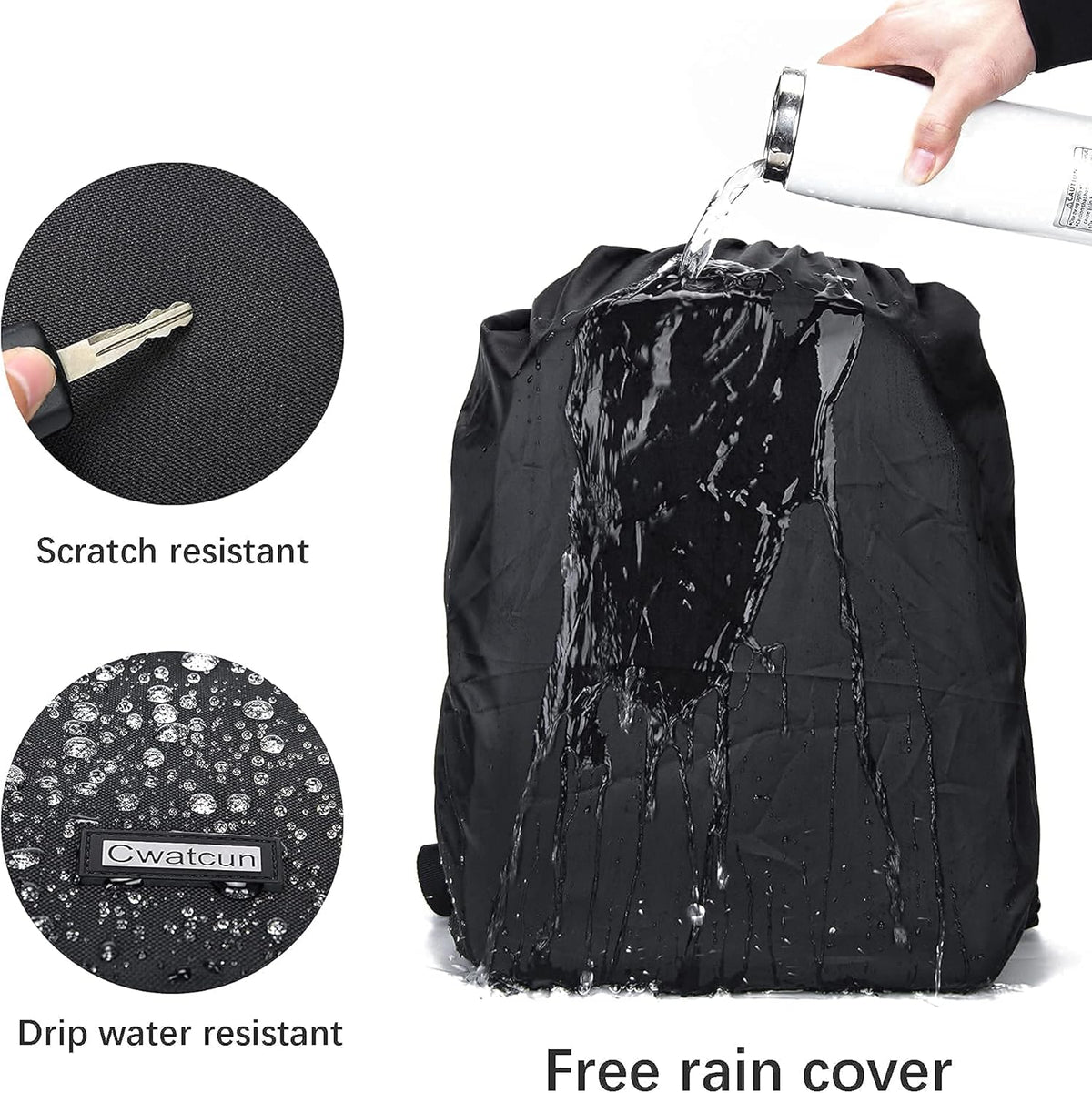 Cwatcun Camera Backpack with USB,Rain Cover,fit 15.6" Laptop,Anti-Theft Rear Open Camera Bag,Waterproof Camera Case with Tripod Straps for Canon Nikon Sony DSLR SLR Photography Bag Unisex(III-L-Black)