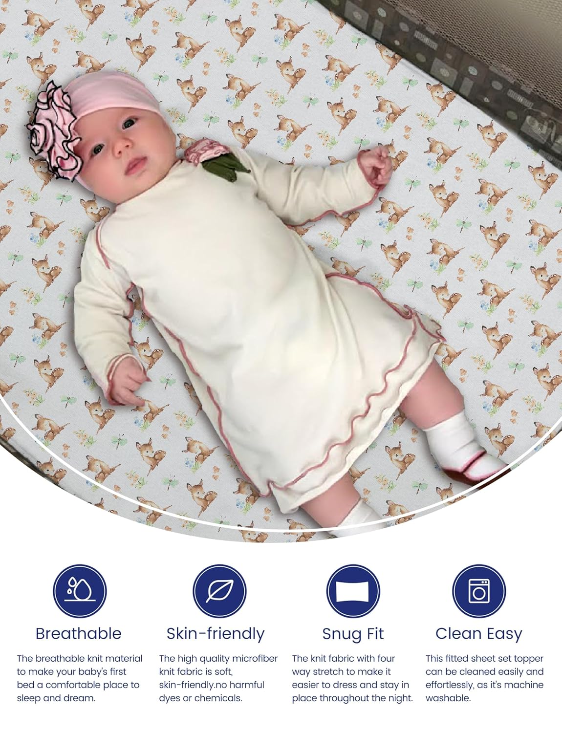 TotAha Mini Crib Sheets 24x38, Ultra Soft Pack N Play Sheets Fitted Boy Girl, Super Stretchy Jersey Knit Pack and Play Mattress Sheets, Hypoallergenic, Forest Bear & Cute Deer