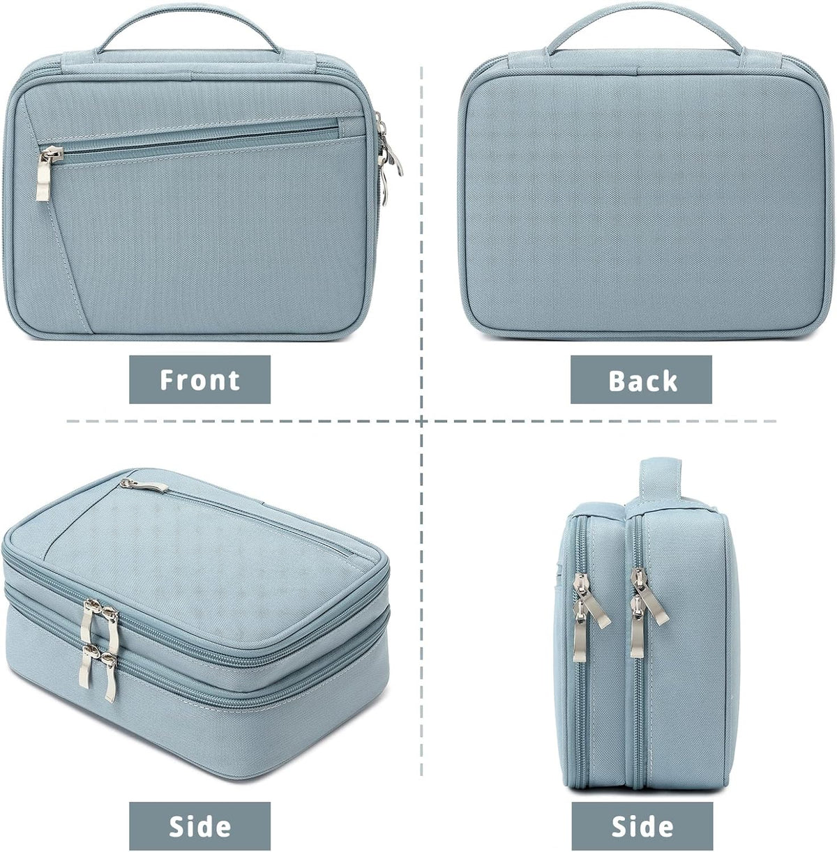 mygreen Electronics Travel Organizer, Watreproof Electronic Accessories Case Portable Double Layer Cable Storage Bag for Cord, Charger, Flash Drive, Phone, Ipad Mini, SD Card, Gifts for Him Grey Blue