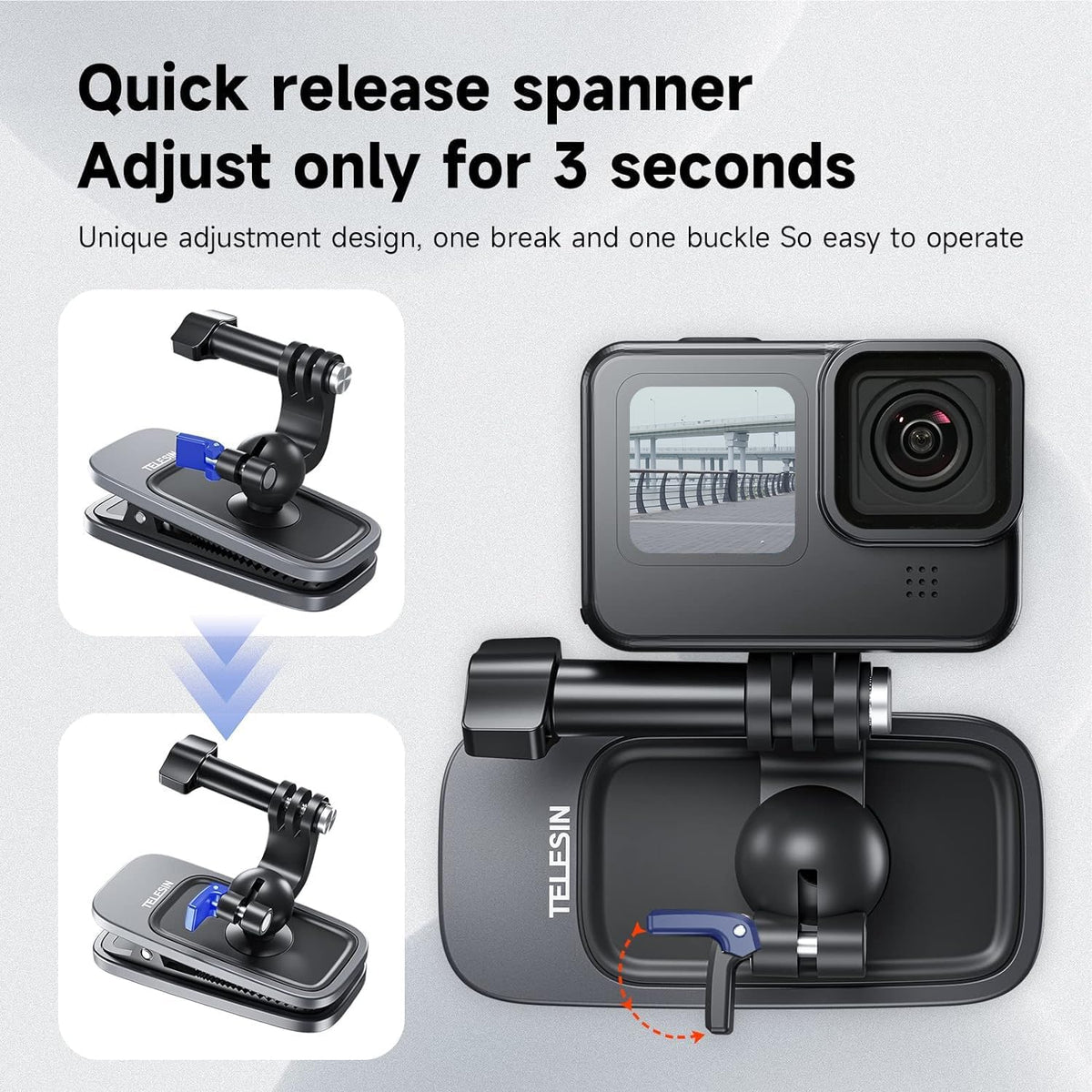 TELESIN Magnetic Mount, 360° Rotating Backpack Clip with Phone Holder for Go Pro iPhone Accessories for Hero 13 12 11 10 Akaso Insta360 X5 X4 X3 Ace Pro 2 DJI Action 5 Pro 4 3 Pocket 3 Bike Motorcycle