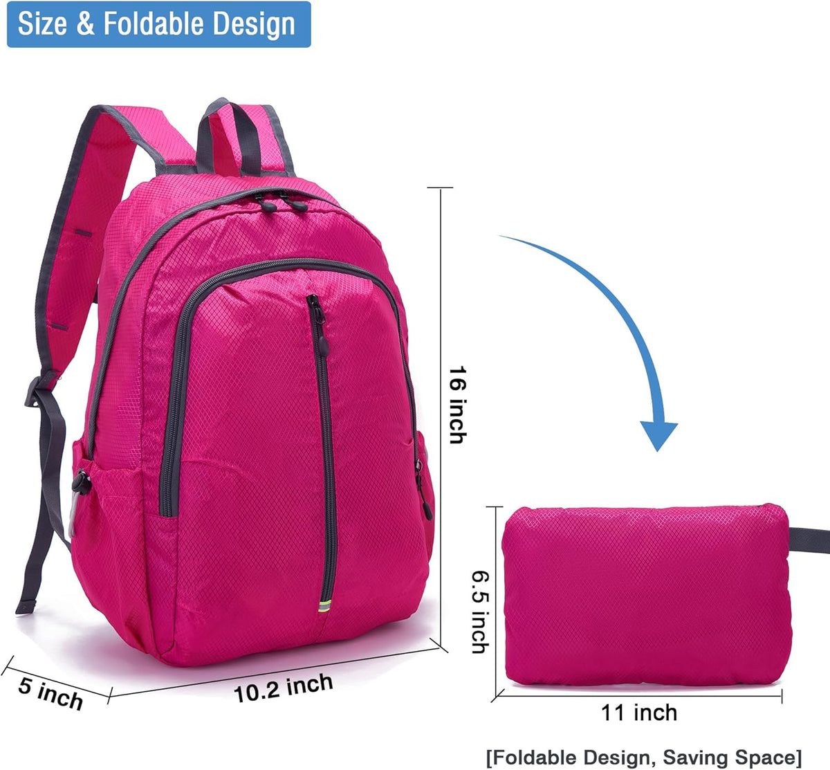 YZAOLL 25L Lightweight Packable Hiking Backpack Waterproof Hiking Daypack for Women Men Gym Backpack Travel Camping Vacation,Rose