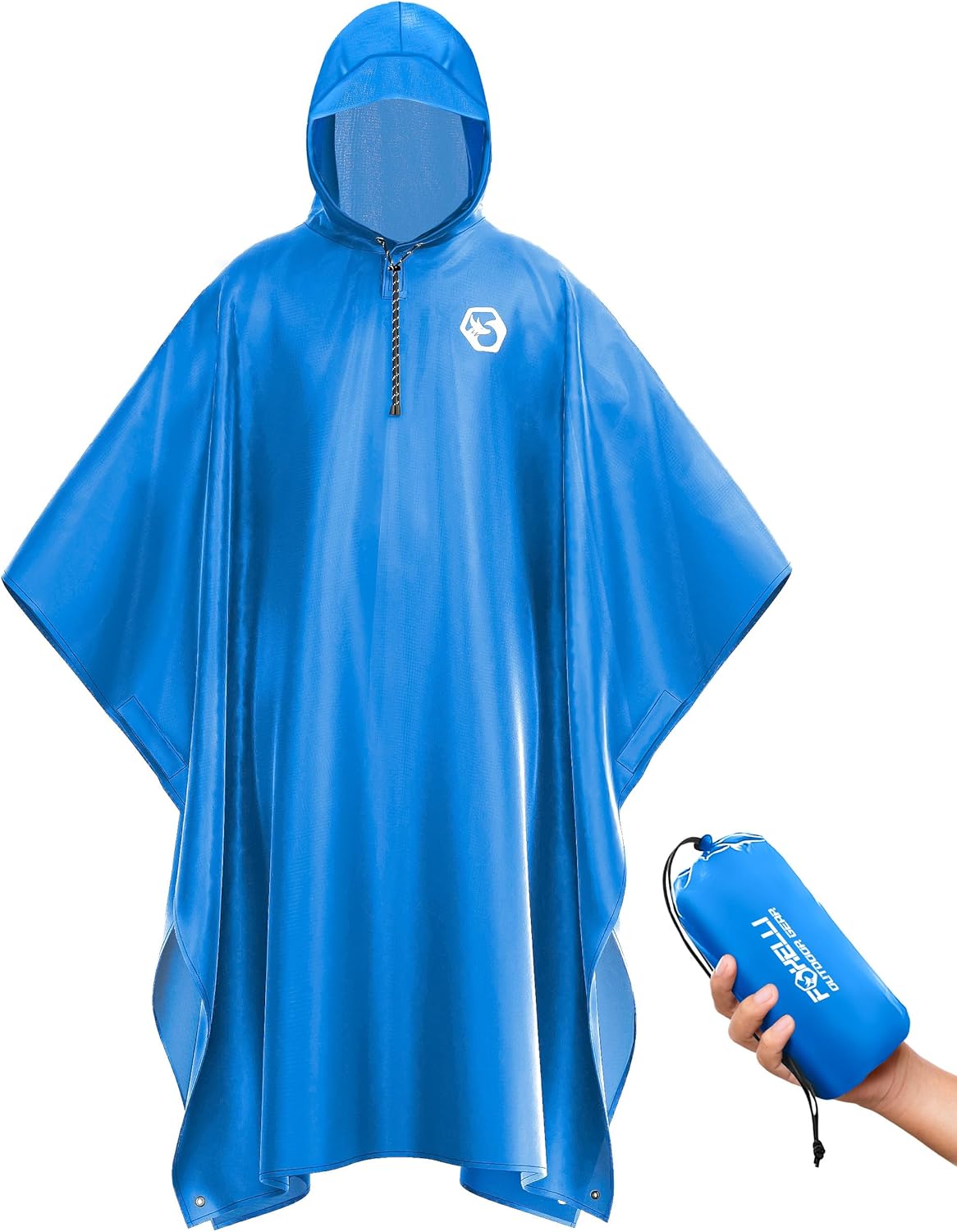 Foxelli Rain Poncho for Adults – Extra Long Reusable Waterproof Raincoat with Hood, Lightweight for Hiking, Camping, Outdoors