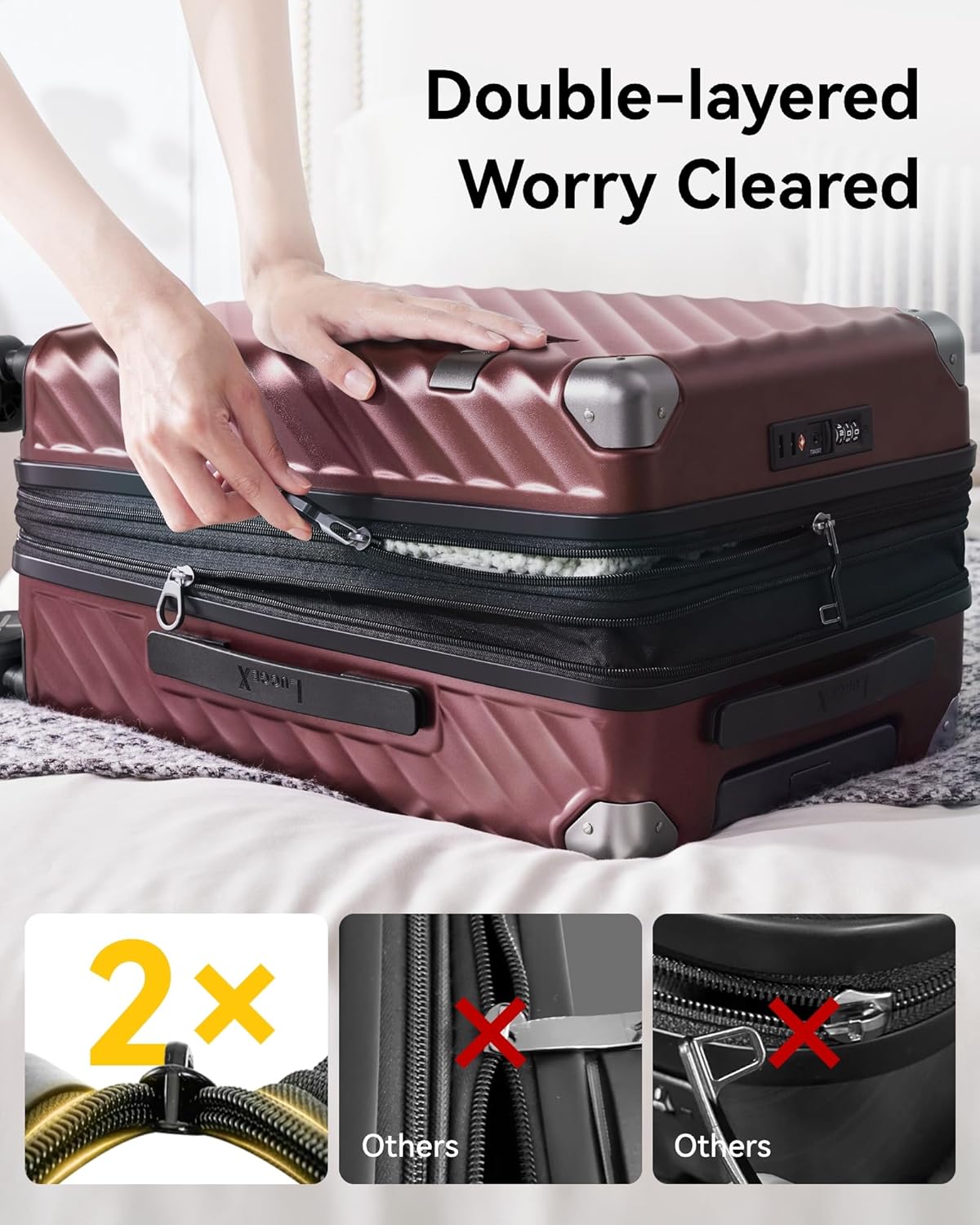 LUGGEX Luggage with Spinner Wheels, Polycarbonate Expandable Hard Shell Suitcase, Carry On 20 Inch, Black