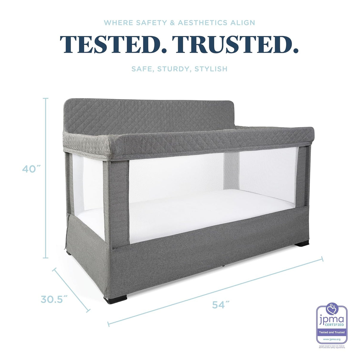 Baby Delight Lunaire Full Size Crib | Breathable Mesh Baby Crib | Tool-Free Assembly Baby Bed | Charcoal Tweed