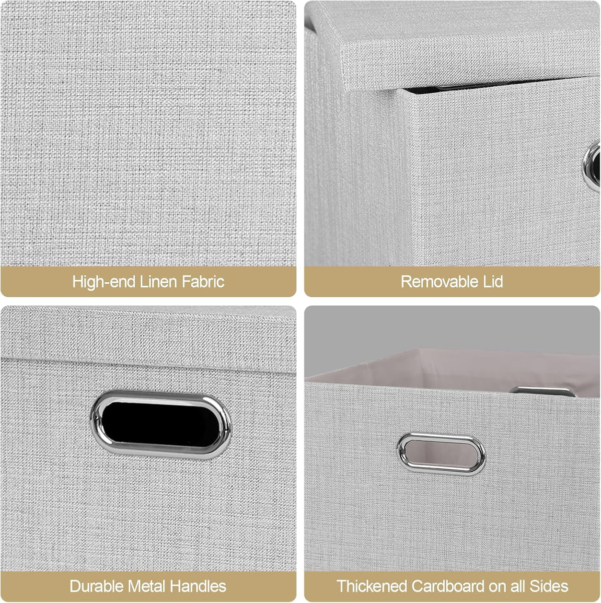 Posprica Storage Bins with Lids,13×13×13 Foldable Storage Cube Baskets Boxes Fabric Drawers for Closet Shelf Cabinet Bookcase,Set o f 4,Sliver grey