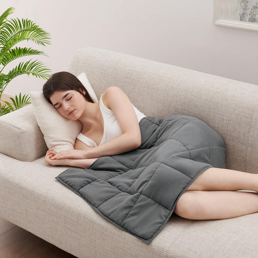 L'AGRATY Weighted Lap Blanket 5lb: Small Weighted Blanket for Adults Portable Travel - Cooling Pad for Relaxation Sleeping - Cozy Washable All-Season (29" x 24")