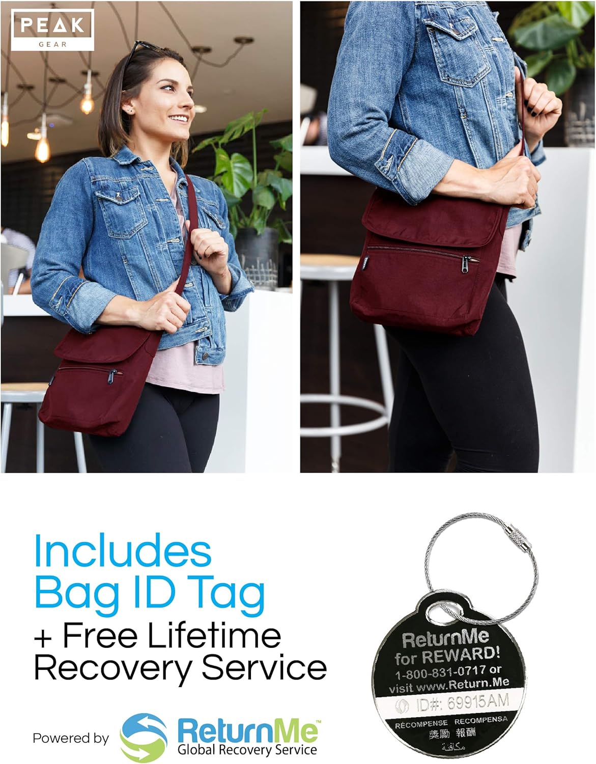 Peak Gear Crossbody Travel Purse with RFID Blocking Pocket and Lifetime Recovery Service. Nylon Shoulder Bag