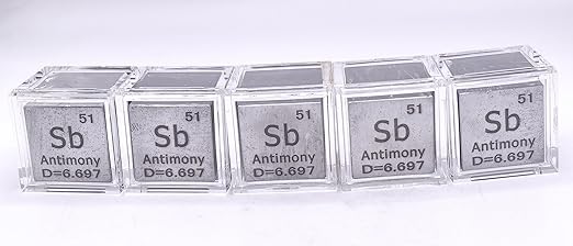 1" 25.4mm Antimony Metal Cube Sb up to 99.9% Pure Periodic Table Element Engraved Density Collection Science Education Display Block Cube + Acrylic Case Box - 1PC
