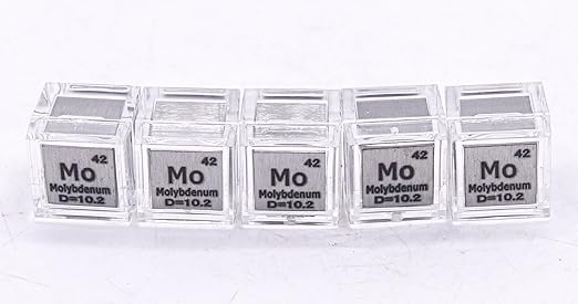 0.39" 10mm Molybdenum Metal Cube Mo up to 99.9% Pure Periodic Table Element Engraved Density Collection Science Education Display Block Cube + Acrylic Case Box - 1PC