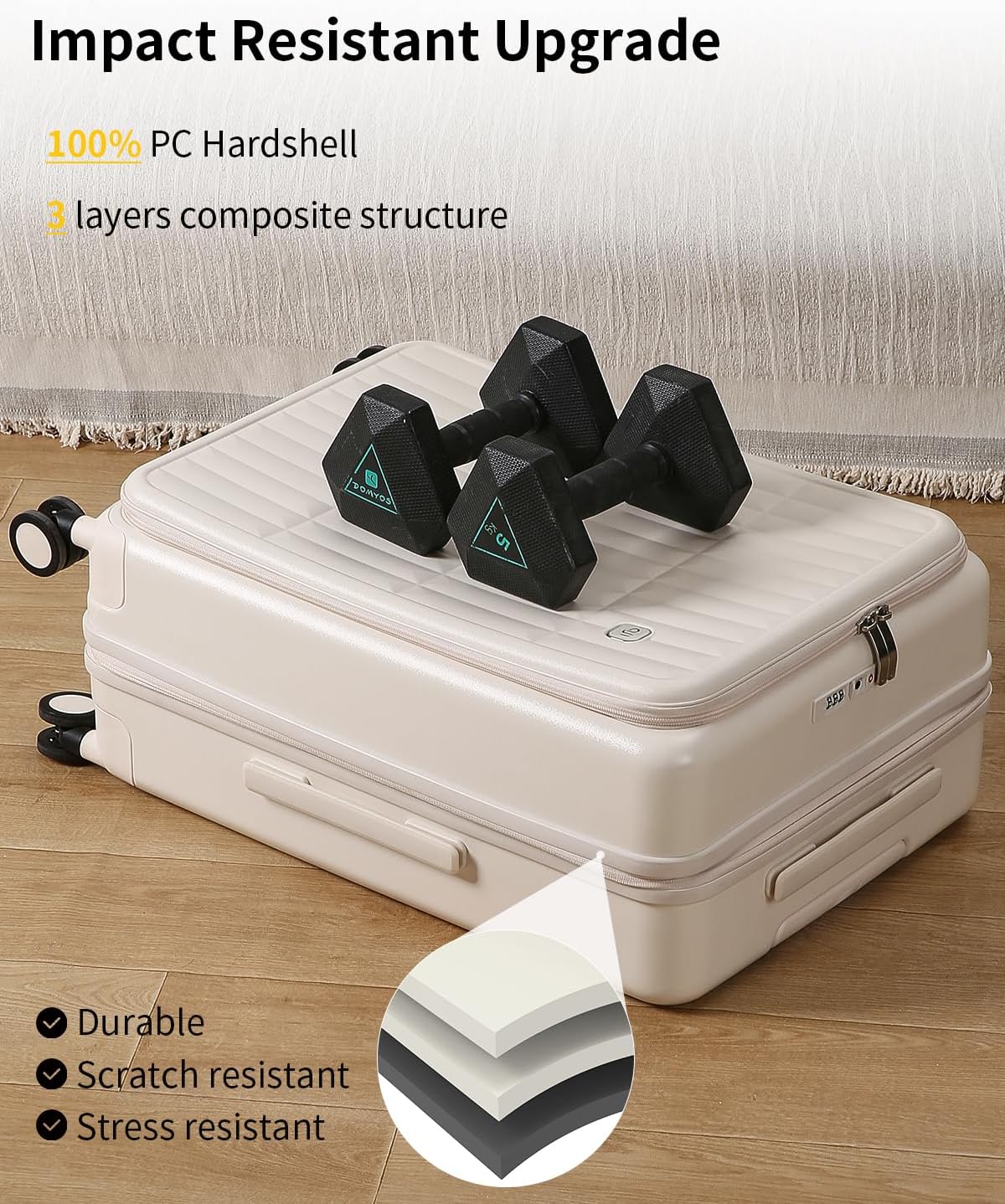 aji Expandable Top Open Luggage Sets 2 Piece with Spinner Wheel, 20/26 Inch Luggage with TSA Lock, Lightweight PC Hardside Travel Luggage Suitcases for Men Women, Coconut White