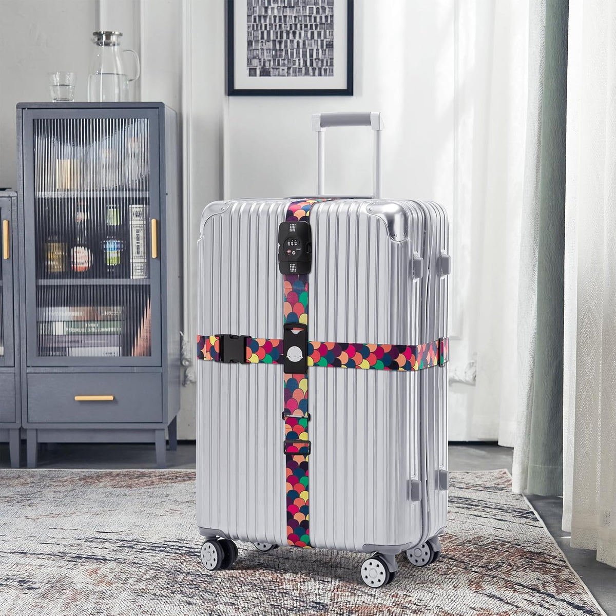 Travelkin Luggage Straps TSA Approved - Adjustable Cross Suitcase Straps with TSA Lock, Reinforced Buckle, Unique Pattern - Secure Heavy Duty Luggage Straps for Travel (Scales of Dragon)