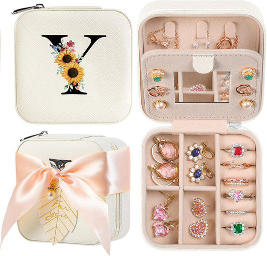 AYGXU Travel Jewelry Box for Women and Girls - Small Case With Initial A-Z - Teacher Gifts