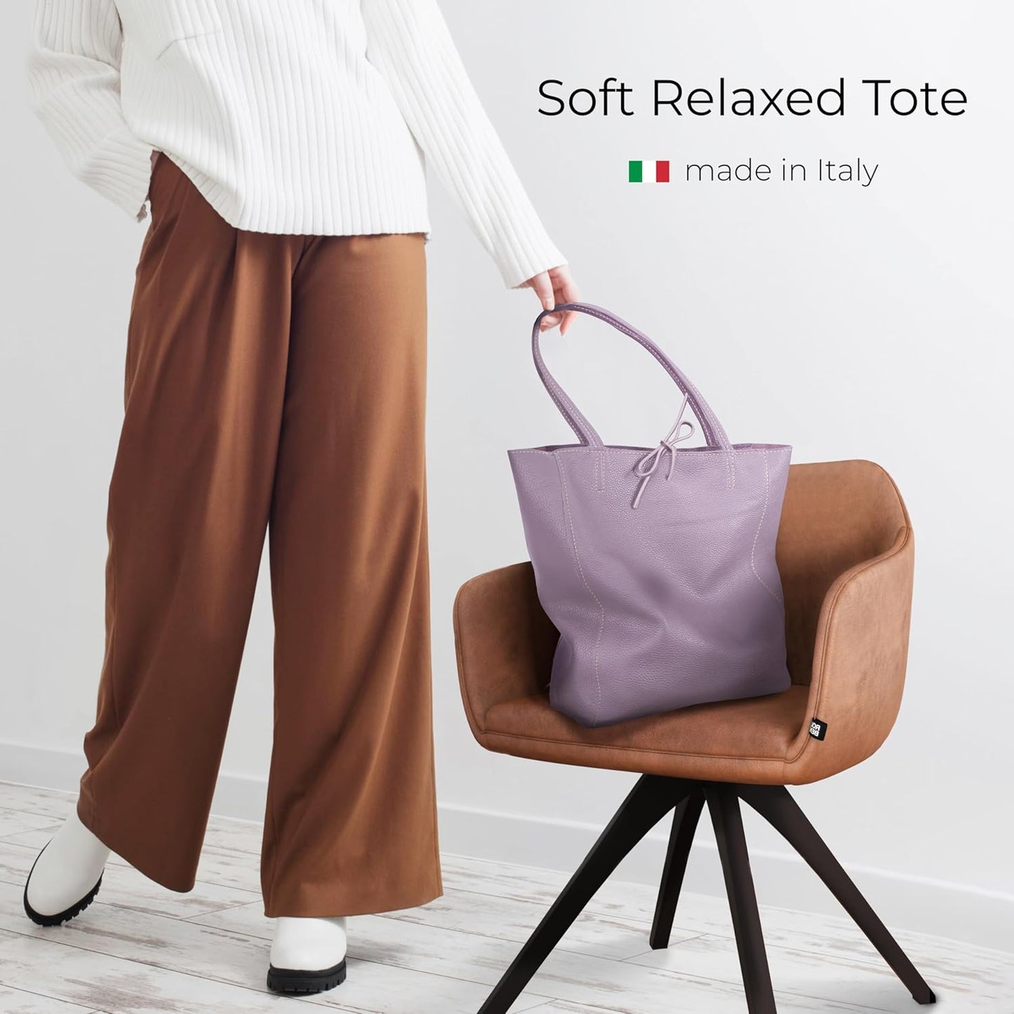 Italian Calf Leather Tote for Women with Zipper, Inner Pocket & Flat Base | Soft Unlined Shopper for Work & Travel