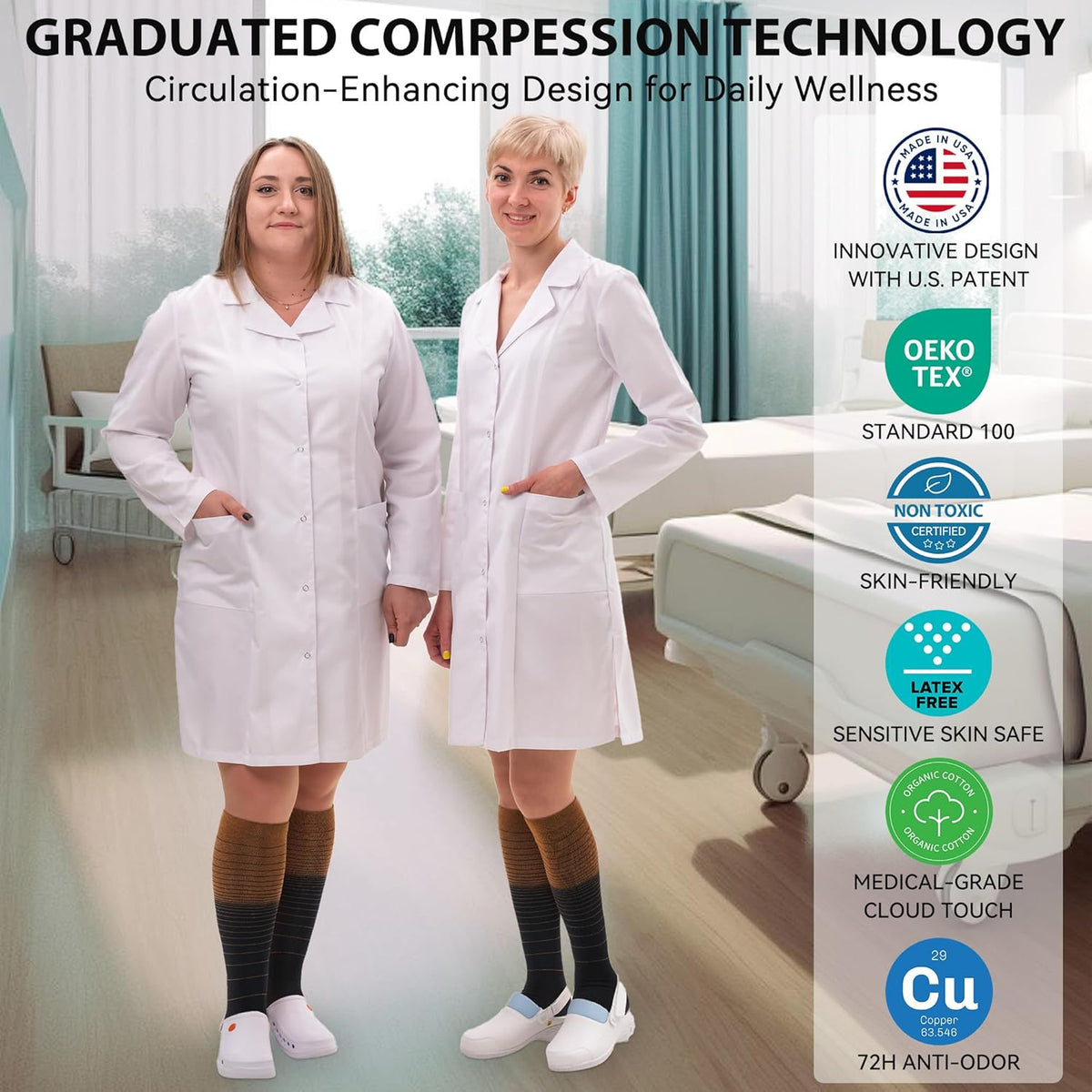 NEWZILL Copper Compression Socks for Women & Men 15-20mmHg Cotton Rich Odor Control Dress Socks for Business Casual Running Medical Athletic Support, Edema Diabetic Relief
