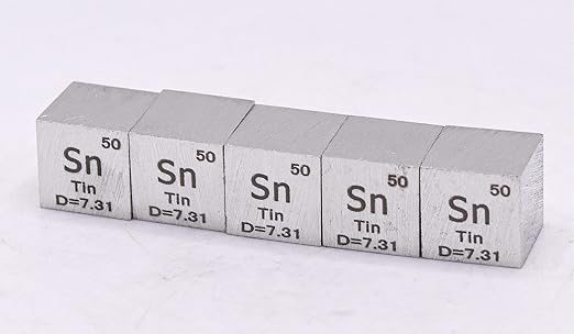 0.39" 10mm Tin Stannum Sn Metal Cube up to 99.9% Pure Periodic Table Element Engraved Density Collection Science Education Display Block Cube + Acrylic Case Box - 1PC