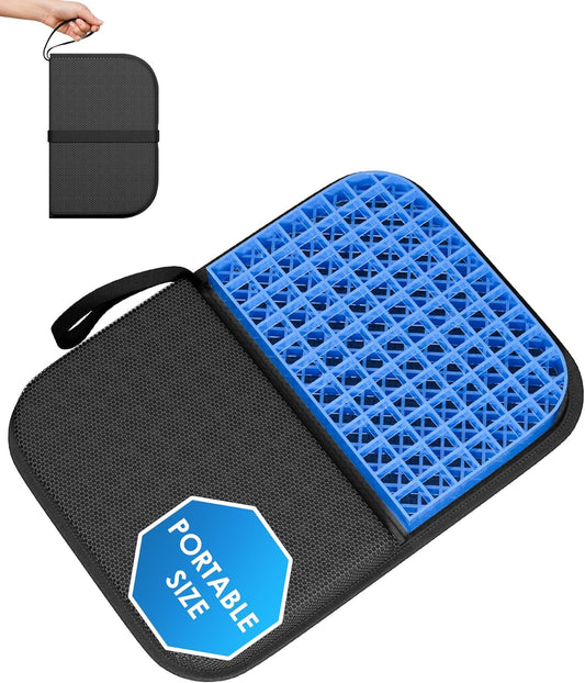 Gel Travel Seat Cushion, Portable Airplane Seat Cushion, 14.5" x 10.5" Thick & Foldable for Airplane Seats, Office Chair, Camping, Bleachers, Flights, Commute (Dark Grey)