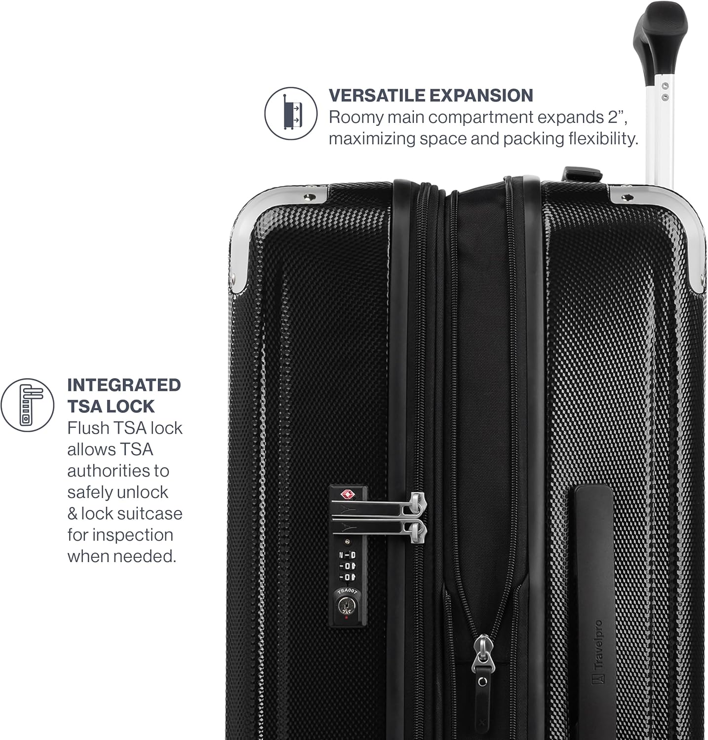 Travelpro Pathways 3 Hardside Expandable Luggage, 8 Spinner Wheels, Lightweight Hard Shell Suitcase, Checked Medium 25 Inch, Black Knight
