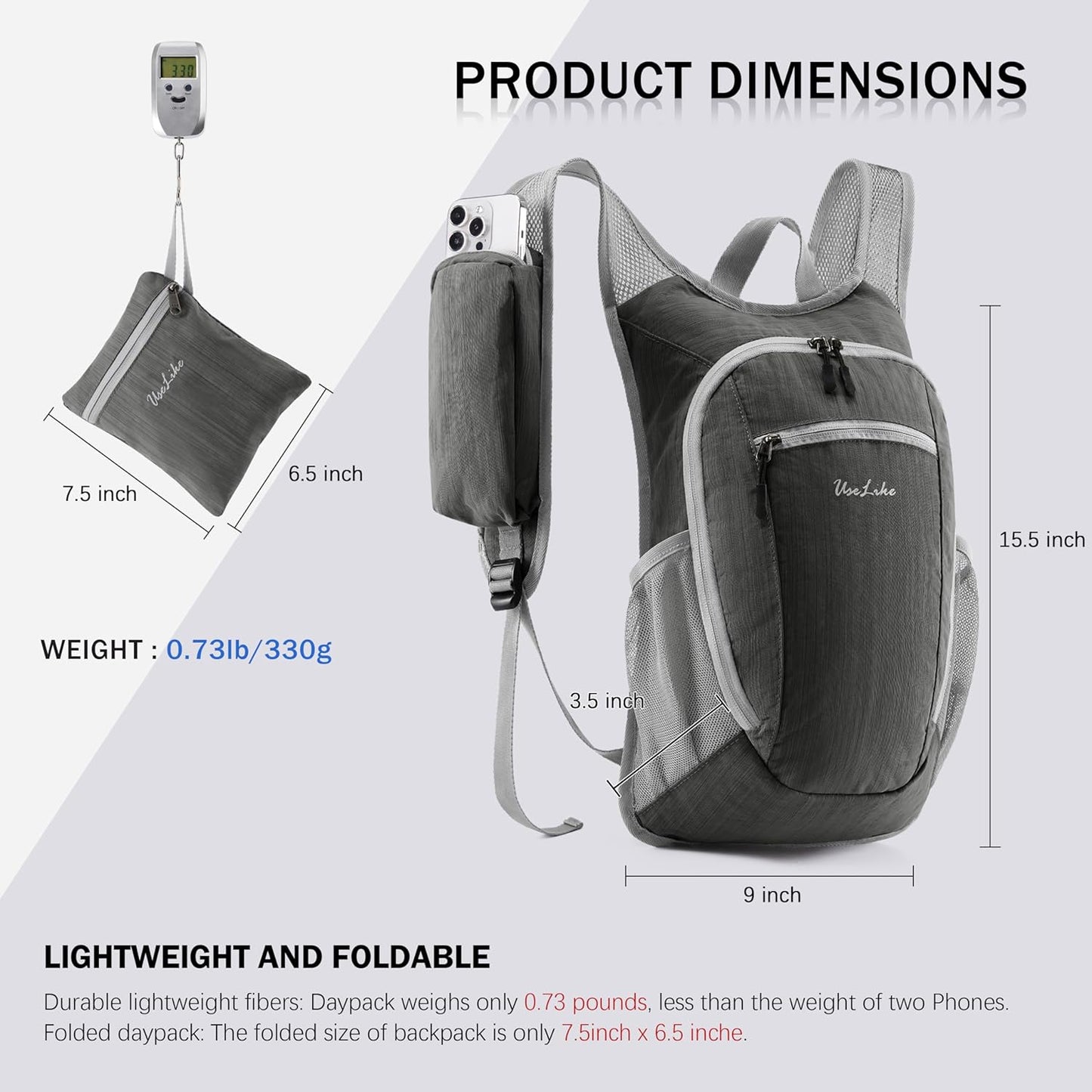 10L Small Hiking Backpack Travel Daypack Lightweight Packable Back Pack for Women Men(Iron Grey)