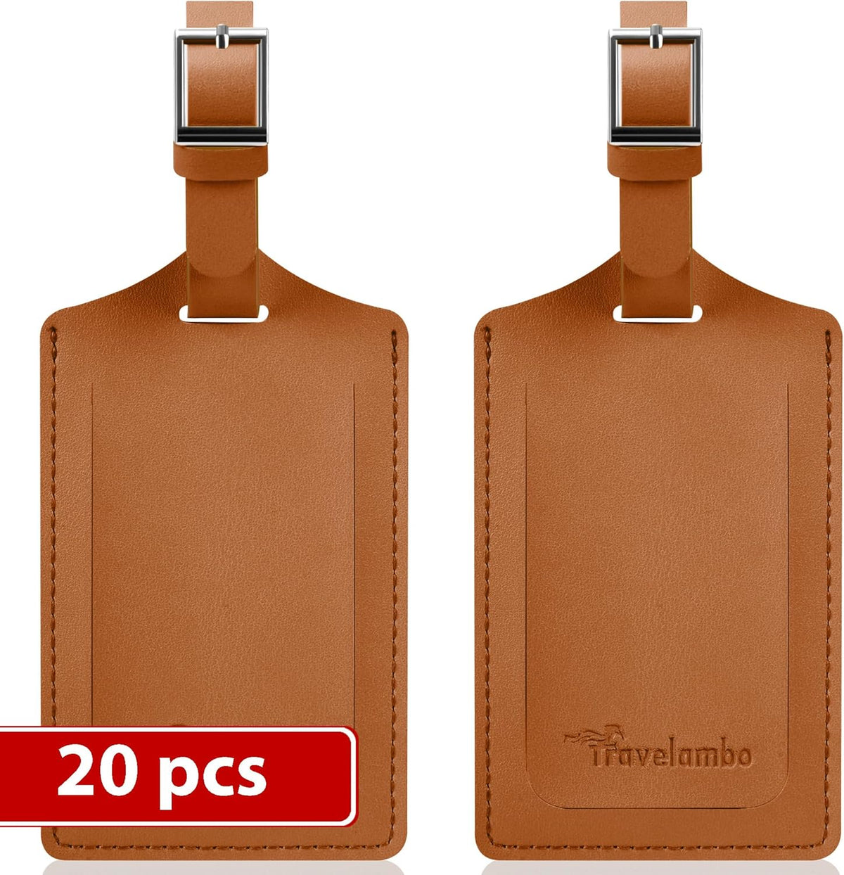 Travelambo Luggage Tags for Suitcases Faux Leather Privacy Protection 20 Pack Bag Tags Travel Accessories Essential, Yellowish Brown