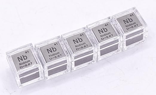 0.39" 10mm Niobium Metal Cube Nb up to 99.9% Pure Periodic Table Element Engraved Density Collection Science Education Display Block Cube + Acrylic Case Box - 1PC