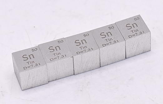 0.39" 10mm Tin Stannum Sn Metal Cube up to 99.9% Pure Periodic Table Element Engraved Density Collection Science Education Display Block Cube + Acrylic Case Box - 1PC