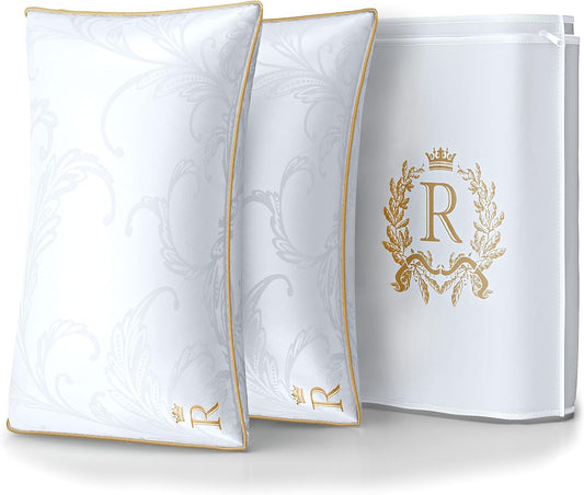 Royal Therapy Pillows King Size Set of 2, Down Alternative Bed Pillows, Adjustable King Size, Jacquard Cotton, for All Sleepers, Side Sleeper Pillow, 2 Pack