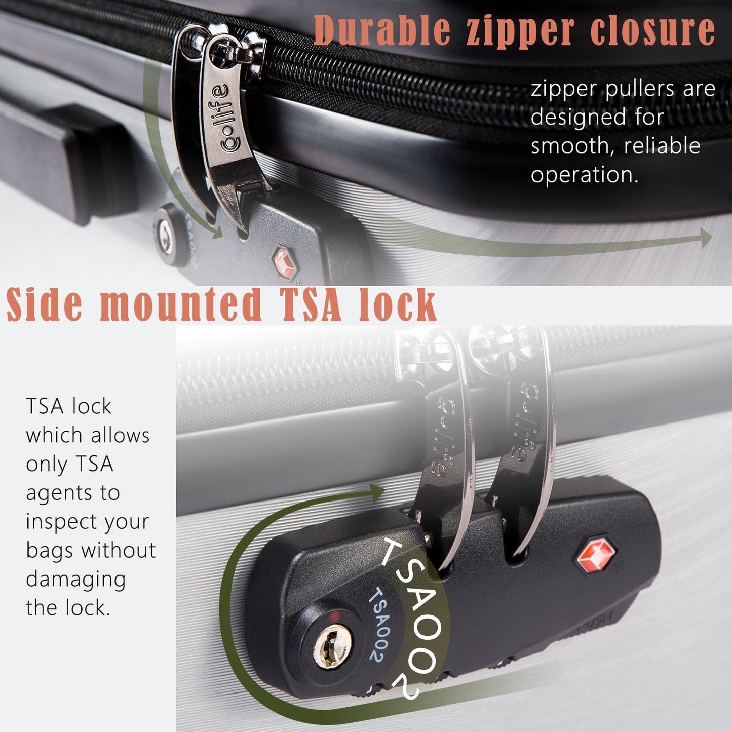 Coolife Luggage Suitcase PC+ABS with TSA Lock Spinner Carry on Hardshell Lightweight 20in 24in 28in(orange, M(24IN))