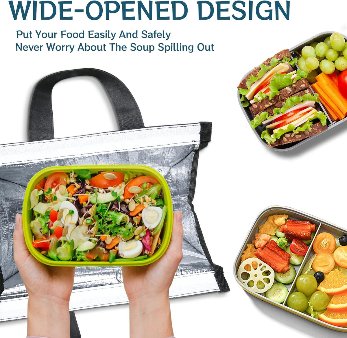 Della Gao Insulated Lunch Bag for Women Men, Waterproof Small Lunch Tote Lunch Box, Reusable Lunch Bags for Work, Party, Travel and Picnic (Black)