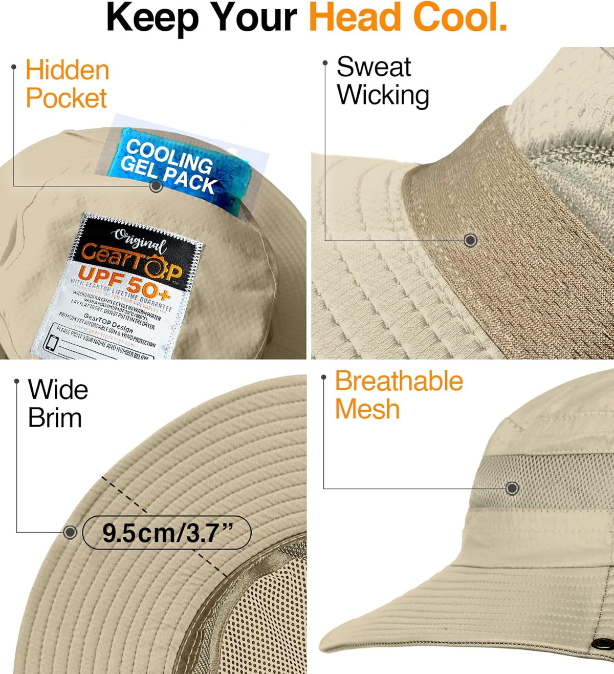 GearTOP Safari Sun Hat for Men and Sun Hats for Women UV Protection UPF 50+ Hiking, Gardening, Fishing