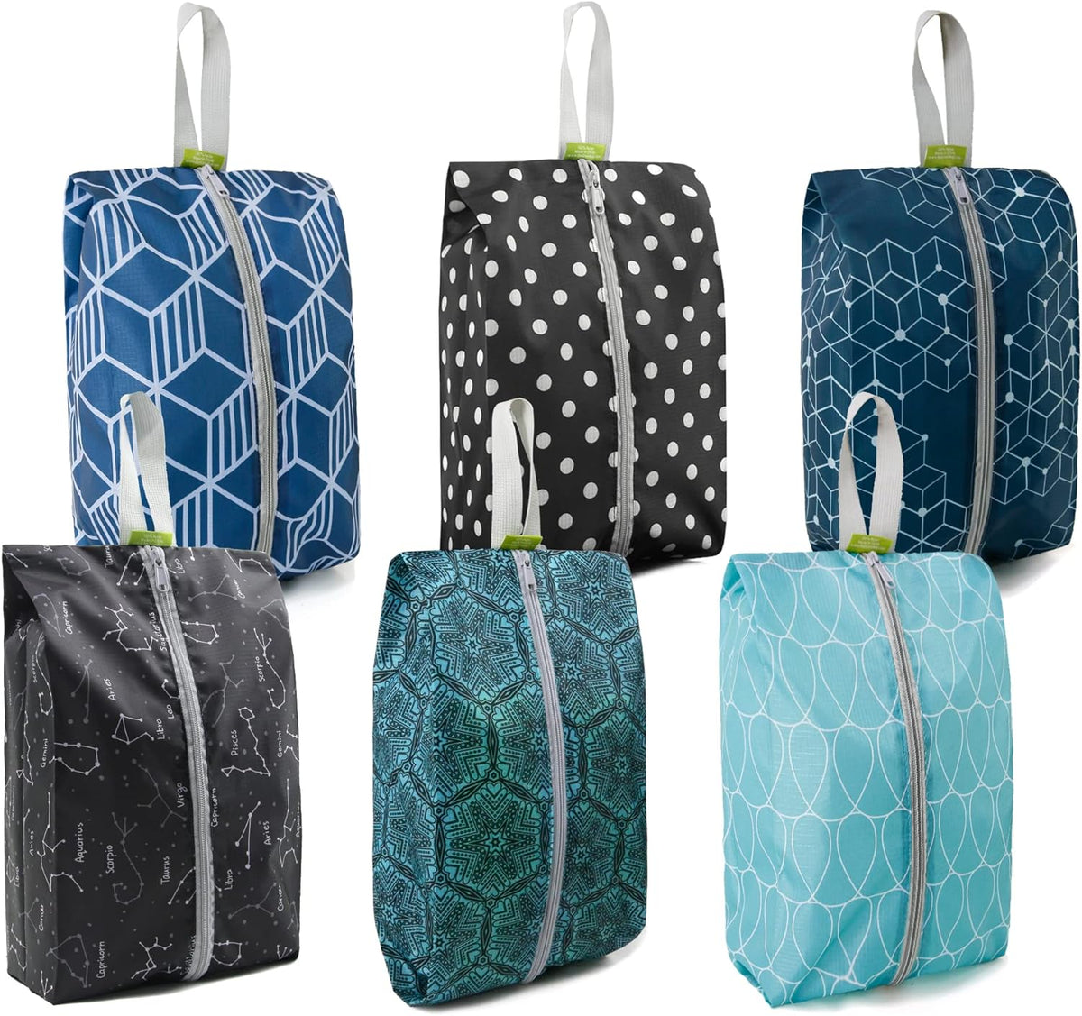 BeeGreen Shoe Organizer Shoe Bags For Travel with Zipper Closure, Shoe Storage Organizer with Handle Travel Bags, Green Blue Lightblue-Geometry, Large, Green Blue Lightblue-geometry