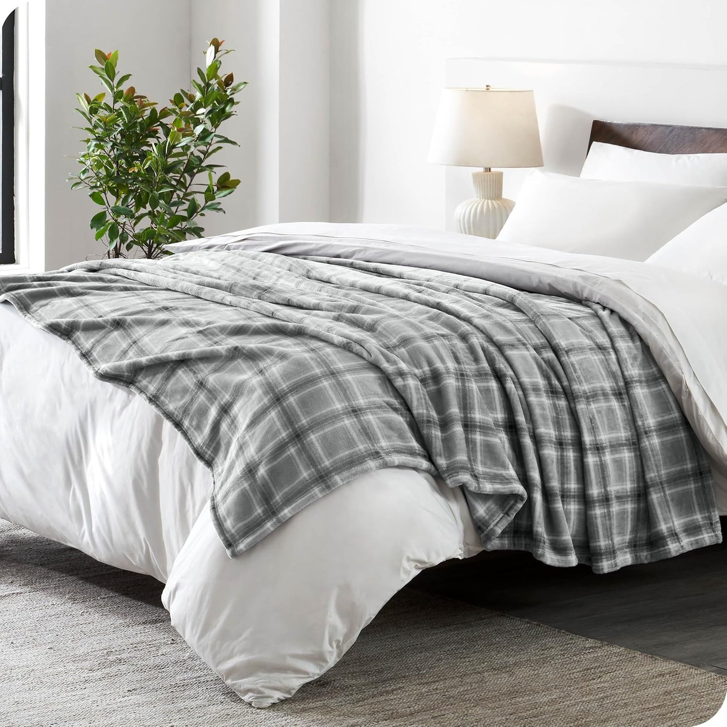 Bare Home Textured Fleece Blanket - Twin/Twin Extra Long - Ultra-Soft Lightweight for Bed, Sofa, and Couch - Luxury Microplush - Cozy Warm Blanket (Twin/Twin XL, Tartan Plaid)