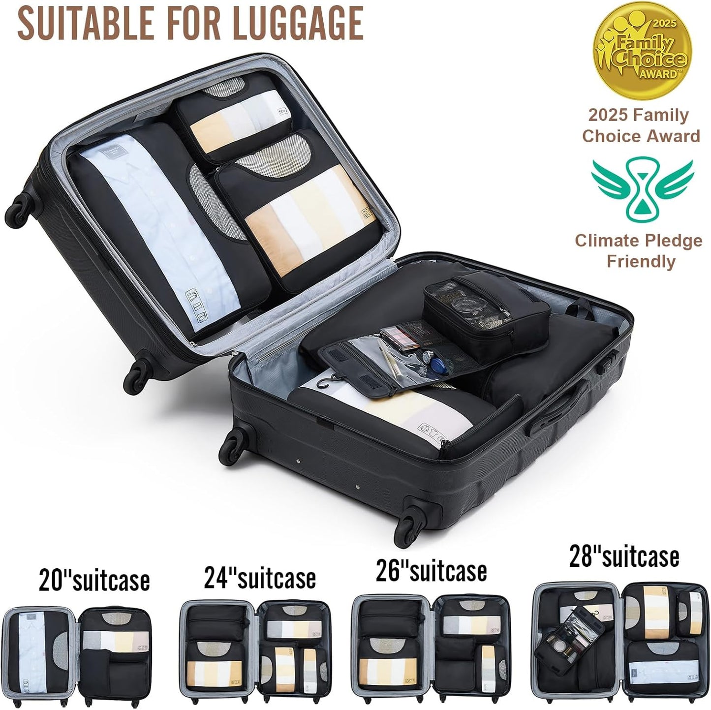 Veken 10 Set/8 Set Packing Cubes for Travel Essentials, Suitcase Organizer Bags in 4 Sizes, Carry-On Luggage Accessories with Large Laundry & Toiletry Bag, Must-Have for Airplane, Road Trip & Camping