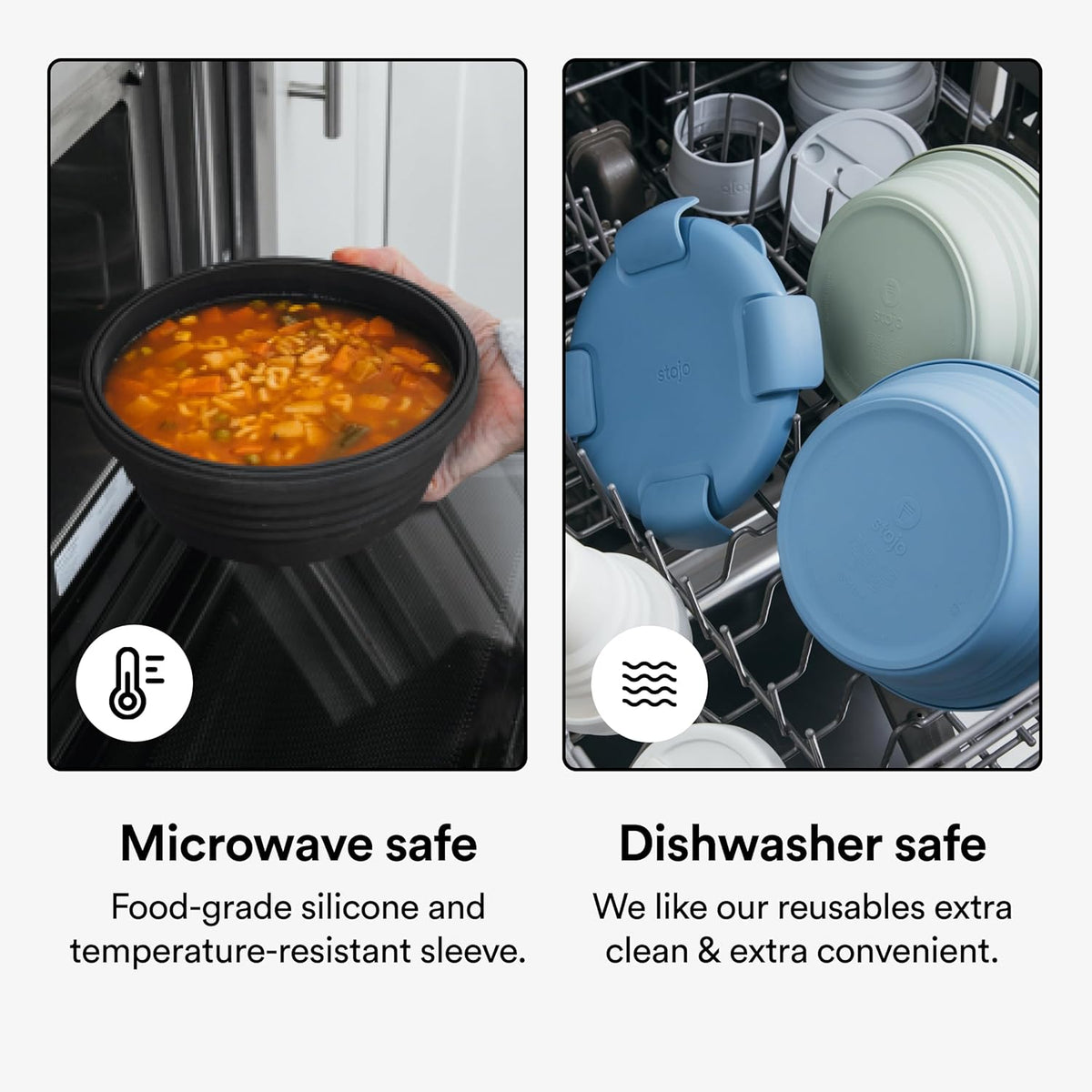 STOJO Collapsible Bowl - Translucent Denim Blue, 36oz - Reusable Silicone Bowl for Hot and Cold Food - Perfect for Travel, Meal Prep, To-Go Lunch, Camping & Hiking - Microwave & Dishwasher Safe