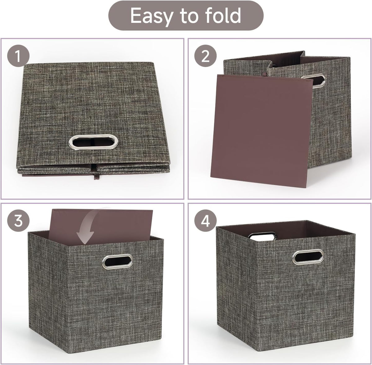 Posprica Storage Basket Bins,13×13 Foldable Storage Boxes Containers for Closet Organizer Shelf Cabinet Bookcase,Thick Fabric Drawer with Shimmer,4pcs,Brown