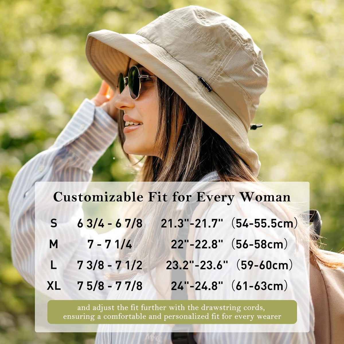 TOP-EX XL/XXL Women’s Wide Brim Bucket Sun Hat with Ponytail Hole UPF 50 Summer Packable Sunhat for Travel Beach Outdoor