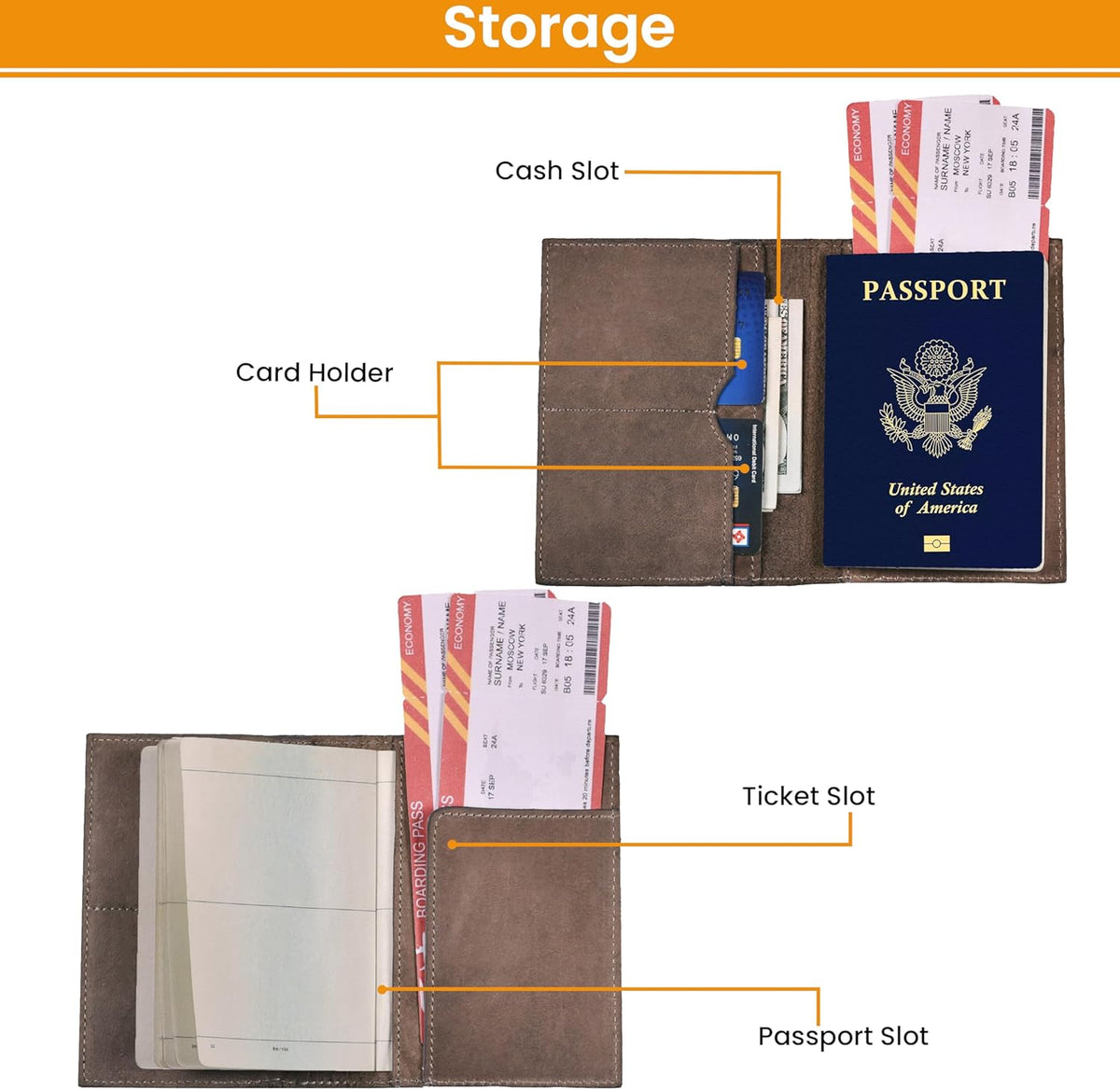 LEATHER VILLAGE Leather Passport Holder Cover – Travel Wallet with Card Slots, Vintage Passport Case for Men & Women – Cute Organizer for Travel Accessories & Documents - Grey