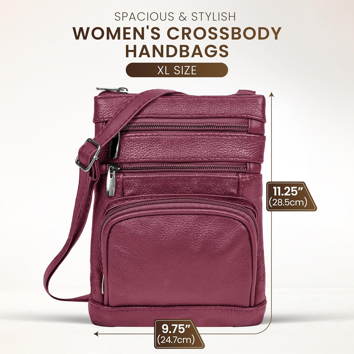Krediz leather Crossbody Purses for Women, Multi Pocket Crossbody Purse with Adjustable Strap, Soft & Durable Leather Purse