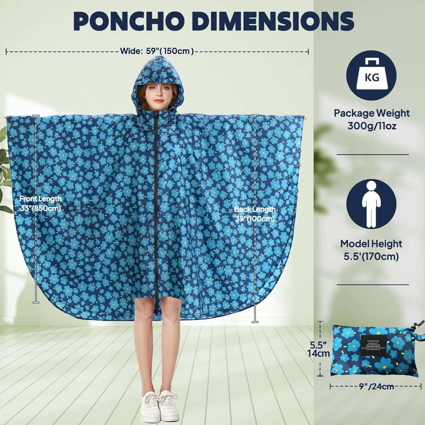 ANYOO Waterproof Rain Poncho Lightweight Reusable Hiking Hooded Coat Jacket for Outdoor Activities