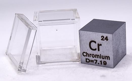 1" 25.4mm Chromium Metal Cube Cr up to 99.9% Pure Periodic Table Element Engraved Density Collection Science Education Display Block Cube + Acrylic Case Box - 1PC