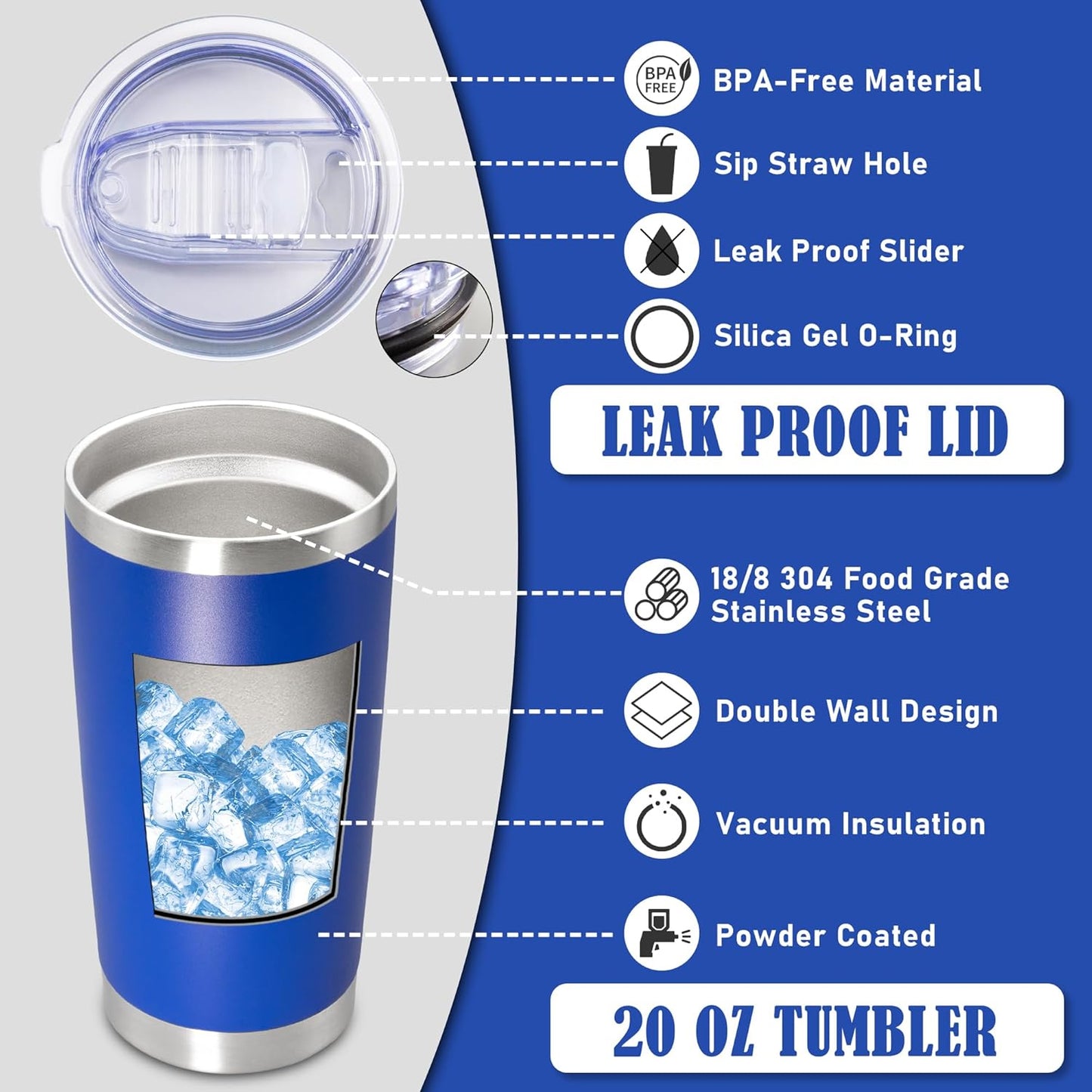 20 oz Tumbler Coffee Tavel Tumblers Bulk with Lid Stainless Steel Double Wall Vacuum Insulated Mug Powder Coated Cups fit Car Cupholder for Hot and Cold - Dark Blue, 12Pack