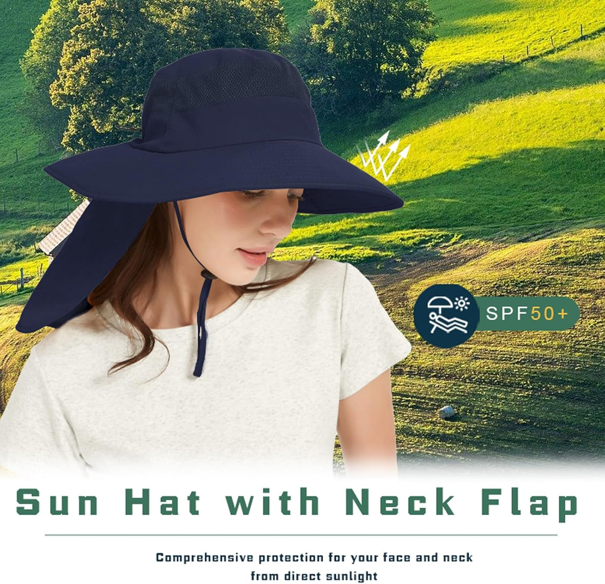 Fishing Hat Breathable Wide Brim Sun Hats with Neck Flap Bucket Hat Outdoor Safari Hat for Men Women UPF 50+ Sun Protection