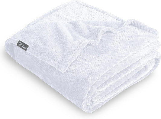 Bare Home Textured Fleece Blanket - Throw/Travel - Ultra-Soft Lightweight for Bed, Sofa, and Couch - Luxury Microplush - Cozy Warm Blanket (Throw/Travel, Chevron White)