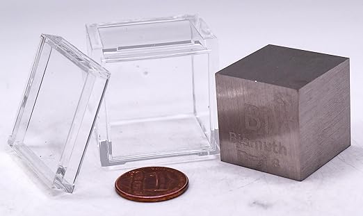 1" 25.4mm Bismuth Metal Cube Bi up to 99.9% Pure Periodic Table Element Engraved Density Collection Science Education Display Block Cube + Acrylic Case Box - 1PC