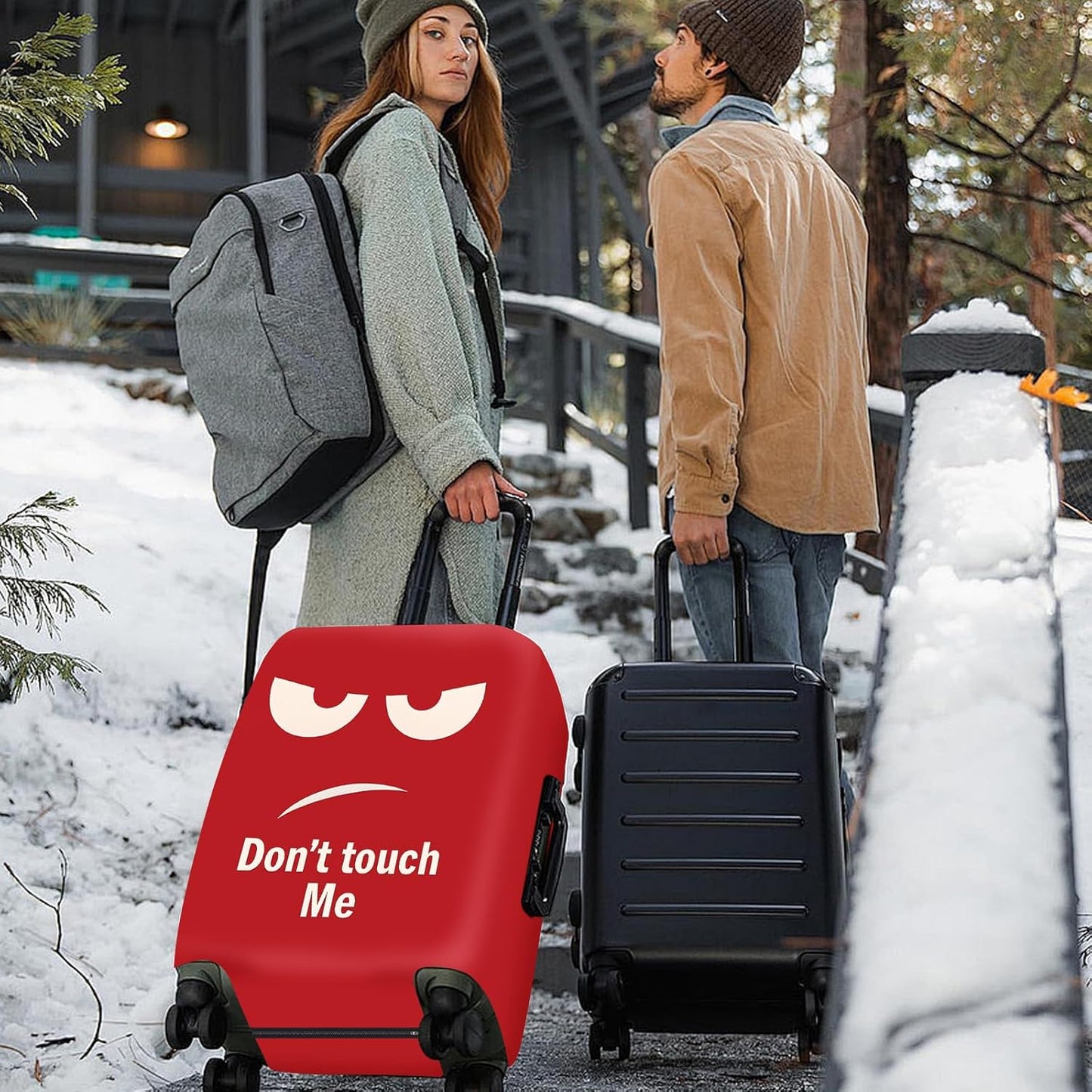 ANNA QUEEN Funny Luggage Cover, Don't Touch Me Red Face Design, Stretchable, Washable Travel Protector for 32-34 Inch Luggage