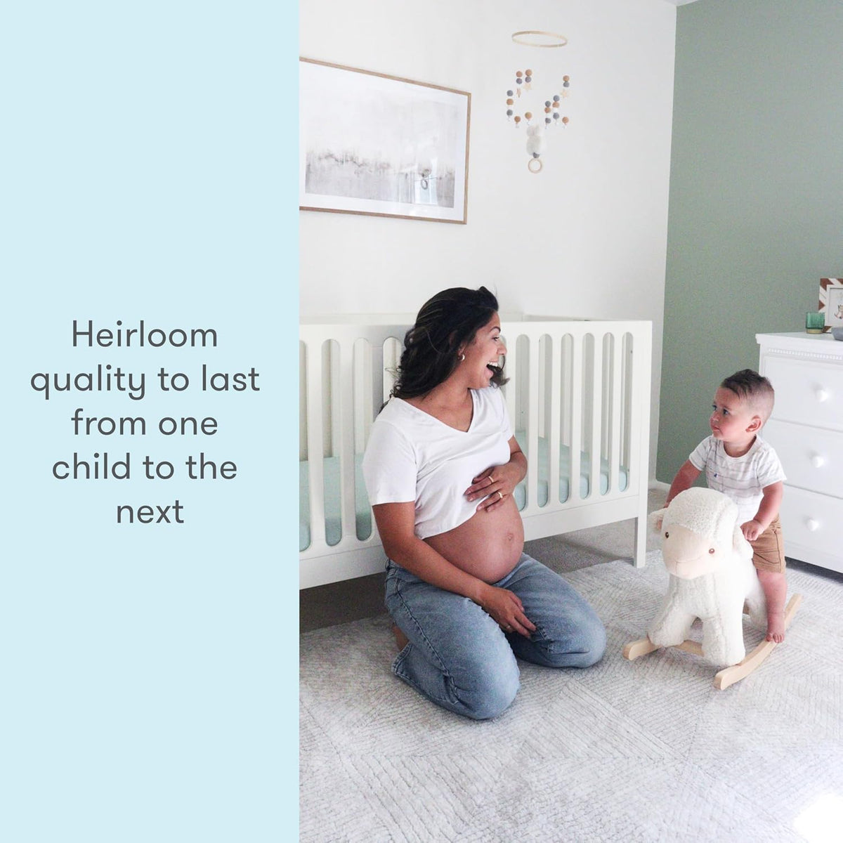 Newton Baby Galileo Standard Crib, Solid Beech Wood in Warm White Color, 3-in-1 Convertible Crib with Toddler Bed Conversion Kit, Ultra-Safe Non-Toxic Finish