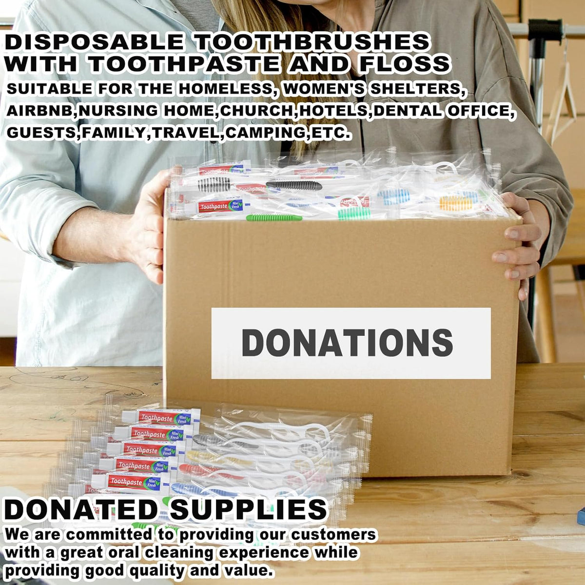 Disposable Toothbrushes with Toothpaste and Floss,200pcs Single Use Individually Wrapped Disposable Travel Toothbrushes and Dental Floss Kit Bulk for Homeless,Airbnb,Dentist,Hotel(5 Colors)