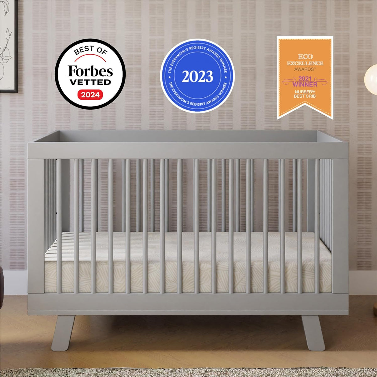 Babyletto Hudson 3-in-1 Convertible Baby Crib - GREENGUARD Gold Certified Convertible Crib to Toddler Bed & Daybed - Wooden Baby Bed with 4 Adjustable Mattress Heights - Strong & Easy Assembly - Grey
