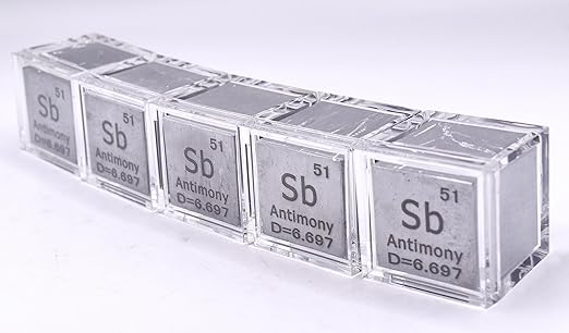 1" 25.4mm Antimony Metal Cube Sb up to 99.9% Pure Periodic Table Element Engraved Density Collection Science Education Display Block Cube + Acrylic Case Box - 1PC