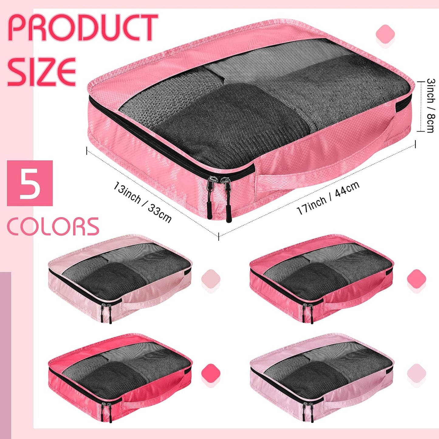 5 Pcs Packing Cubes for Suitcase Large Travel Cubes Carry on Luggage Organizer Bags for Clothes Accessories(L,Pink)